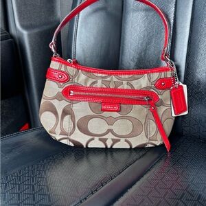 Coach Brown and Red Signature’s Shoulder Bag